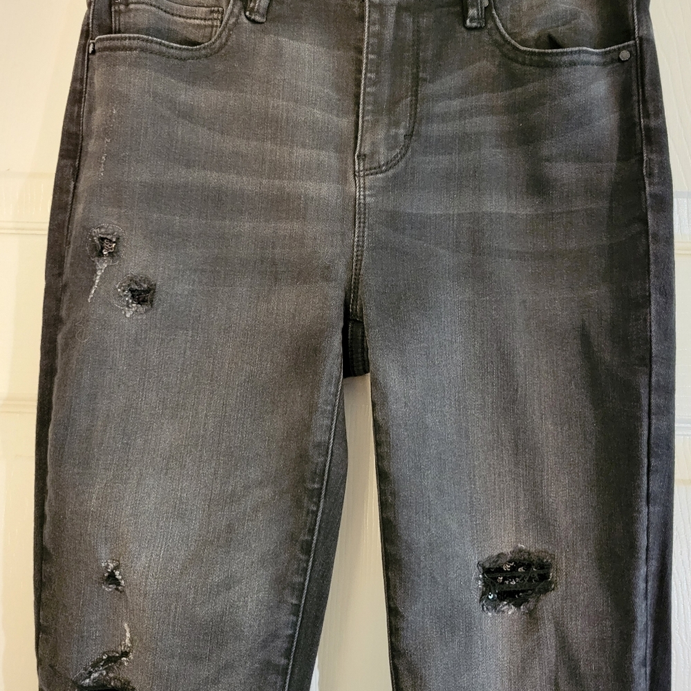 White House Black Market Distressed Black Women's Skinny Jeans Size 0 - Picture 10 of 14